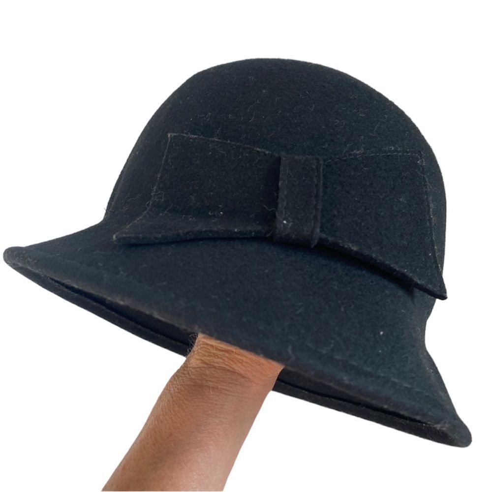 Biltmore For Madewell black 100% wool bow detail bucket hat one size